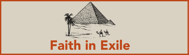 Faith in exile written with image of a pyramid behind it
