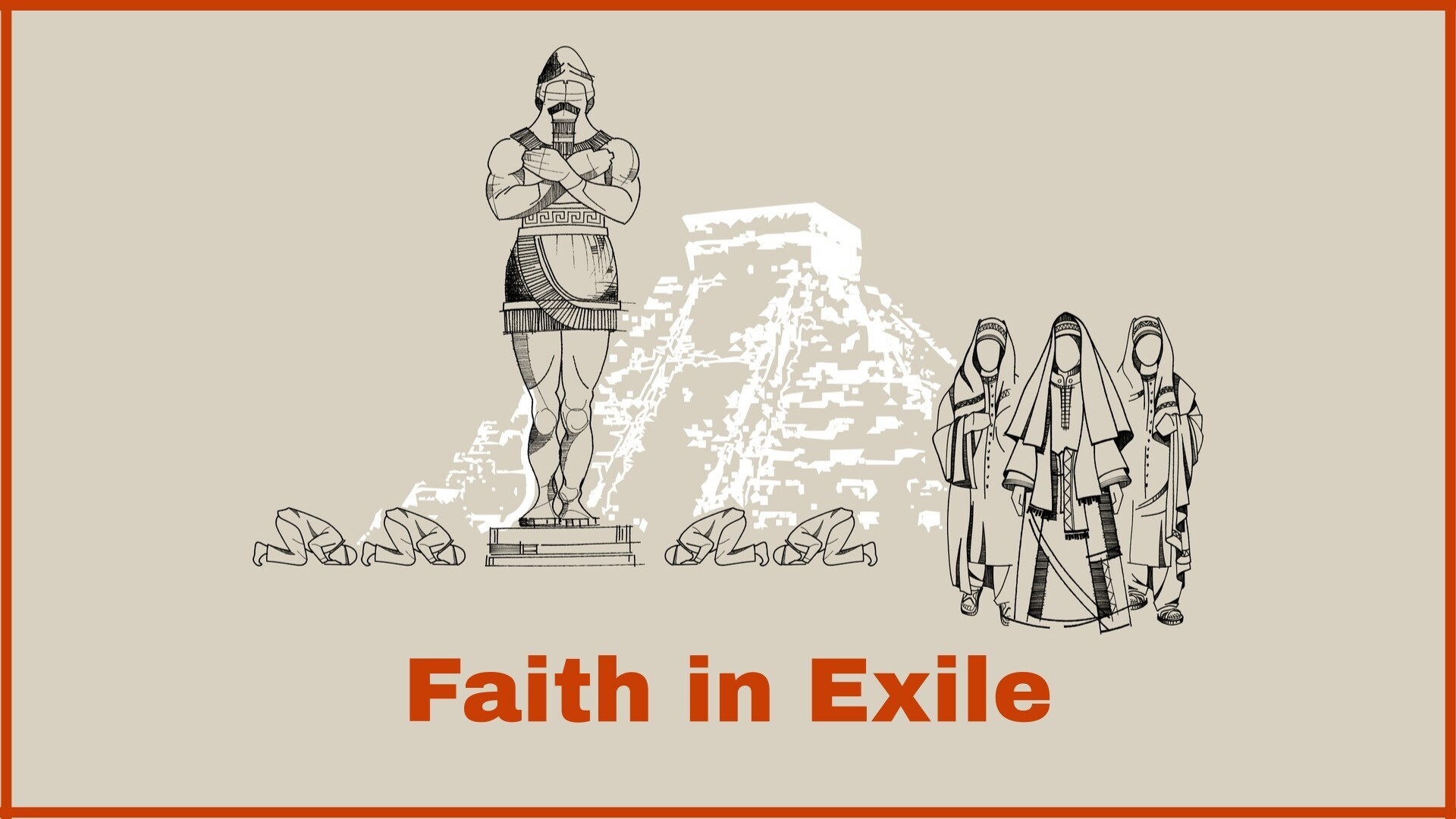 Image of statue and pyramid with 'Faith in Exile' written over it
